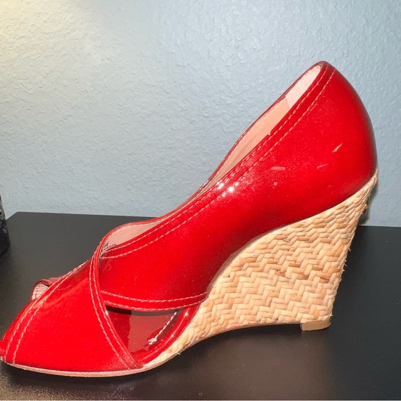 BCBG Max Azria Red Raisa Wicker Wedge Size 6 B - Picture 9 of 11